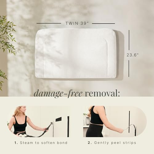 Hearth & Harbor Wall Mounted Twin Headboard Only, Bed Headboard Twin Size | Easy Assemble, Floating Peel & Stick, Upholstered Boucle, 3D Stitched Wall Panels, 5 Strips of 3M Tape Included, Off White - color: 01-off White, size: Twin