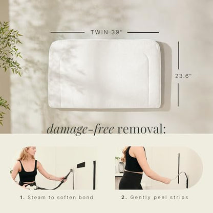 Hearth & Harbor Wall Mounted Twin Headboard Only, Bed Headboard Twin Size | Easy Assemble, Floating Peel & Stick, Upholstered Boucle, 3D Stitched Wall Panels, 5 Strips of 3M Tape Included, Off White - color: 01-off White, size: Twin