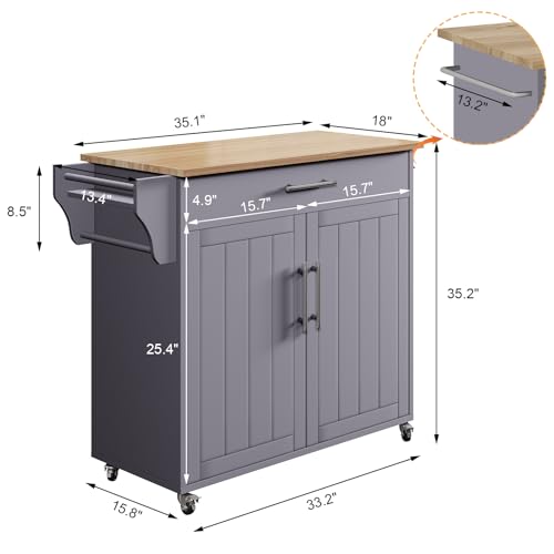 Kitchen Island, Island Table for Kitchen, Wooden Rolling Kitchen Island On Wheels with Countertop, Mobile Kitchen Island Cart with Towel Rack, Spice Rack and Drawers, Grey - color: Grey
