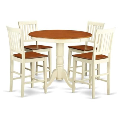 East West Furniture JAVN5-WHI-W 5 Piece Counter Height Dining Set Includes a Round Dining Table with Pedestal and 4 Kitchen Chairs, 36x36 Inch, Buttermilk & Cherry - color: Javn5-whi-w