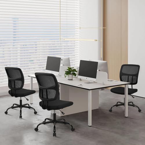 CLATINA Home Office Chair No Arms with Wheels, Adjustable Height Small Desk Chair, Ergonomic Mesh Rolling Work Swivel Chairs, 360 Swivel Computer Chair for Office, Reading Meeting Room 4PK(Black) - color: Black-sprain, size: 4 Pack