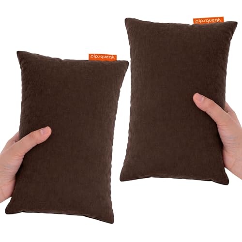 Pipsqueak Microfiber Pillow - Small, Mini, Tiny - 11 x 7 in - Perfect for Travel, Cars, Airplanes, Camping, Dogs, Toddlers, Kids, Lumbar, Knees and Neck - Ages 2 Yrs and Up - color: Brown, size: 2 Pack, style: Non-Personalized