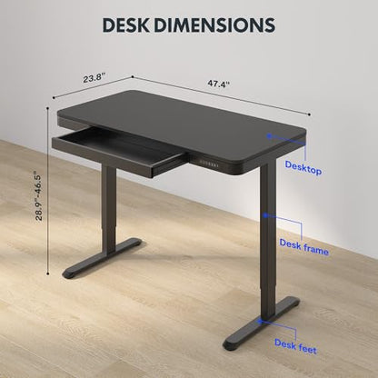 FLEXISPOT Comhar 48" Electric Standing Desk with Drawers, USB Charging Ports, Quick Assembly, Height Adjustable Sit Stand Computer Desk with Child Lock for Contemporary Home Office, Black - size: 48"Black