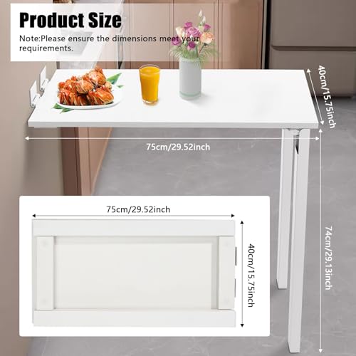 Wall Mounted Folding Table with Legs, 29.52 * 15.75 * 29.13in Small Folding Dining Table, Wall Mounted Foldable Desk for Small Space, Laundry, Dining Room, Bedroom, Home Office (White)