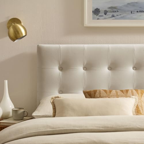 Modway Emily Full Size Performance Velvet Headboard in Alabaster - Stain-Resistant Velvet Upholstery with Button Tufting and 7 Adjustable Height Positions - color: Alabaster, size: Full