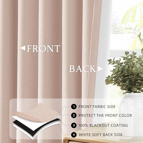 ChrisDowa Pink Blackout Curtains 45 Inches Long 2 Panels for Bedroom | Room Darkening,Light Blocking,Thermal Insulated,Faux Linen,Farmhouse,Grommet,Window Treatment,Drapes,Living Room,52x45 - color: Pink, size: 52"W x 45"L (Pack of 2)
