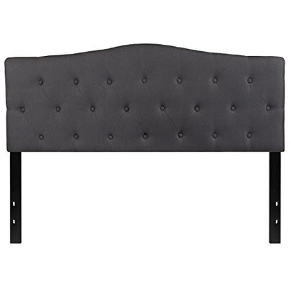 EMMA + OLIVER Arched Button Tufted Queen Size Headboard in Dark Gray Fabric - color: Dark Gray, size: Queen