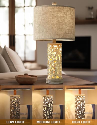 Bedside Table Lamps Set of 2 with USB & Night Light, 22'' Dimmable Touch Lamps for Nightstand, Farmhouse Lamps for Bedroom Living Room Home Offce (Bulb Included) - color: Rustic Grey