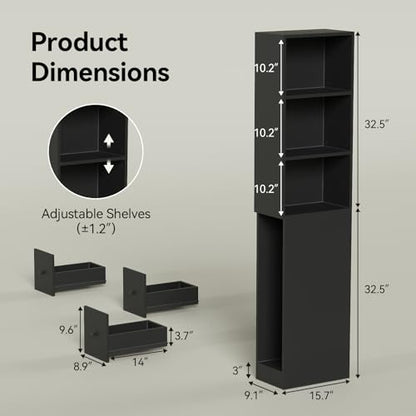 ARTETHYS Tall Narrow Free Standing Bathroom Storage Cabinet Set of 2, Black | 3-Level Adjustable Shelves, Home - Space Saver for Living Room Kitchen, 3 Drawers - color: Black Set of 2