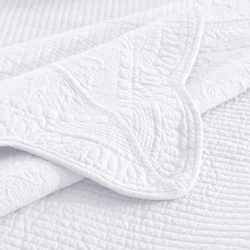 MarCielo 3-Piece 100% Cotton Oversized Bedspread Lightweight Quilt Coverlet Embroidery Farmhouse Bedding Set (TG Bright White, Oversized Queen (100"x106")) - color: Tg Bright White, size: Oversized Queen (100" x 106")