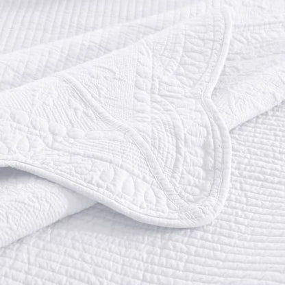 MarCielo 3-Piece 100% Cotton Oversized Bedspread Lightweight Quilt Coverlet Embroidery Farmhouse Bedding Set (TG Bright White, Oversized Queen (100"x106")) - color: Tg Bright White, size: Oversized Queen (100" x 106")