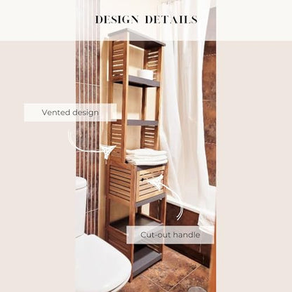 Tall Bathroom Storage Cabinet, Vented Door, Linen Tower, Slim, Brown-Gray | Engineered Wood, Art Deco, Space-Saving Bathroom Storage, Easy Assembly, Fits Small Bathrooms, Laundry, Hallway