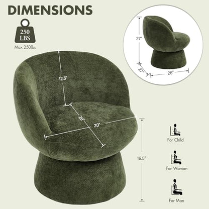 360° Swivel Accent Chairs Set of 2, Modern Green Chenille Upholstered Round Barrel Chair with Curved Back, Bucket Vanity Armchair for Small Space,Living Room, Bedroom - color: Green 02, size: 2 Chairs
