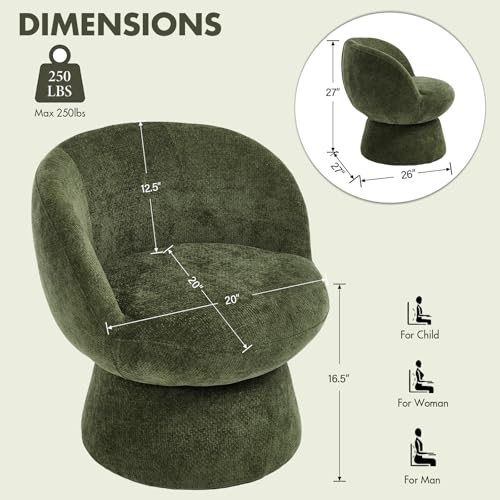 360° Swivel Accent Chairs Set of 2, Modern Green Chenille Upholstered Round Barrel Chair with Curved Back, Bucket Vanity Armchair for Small Space,Living Room, Bedroom - color: Green 02, size: 2 Chairs