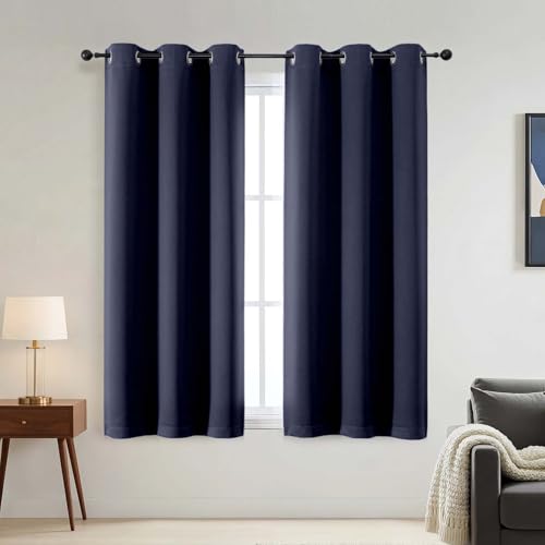 100% Blackout Curtains for Bedroom - Thermal Insulated Solid Thick Fabric Navy Blue Curtains, Sound Reducing Grommet Blackout Drapes, 2 Panels, 2x40Wx54L Inches - color: Indigo, size: 40"W x 54"L (Pack of 2)