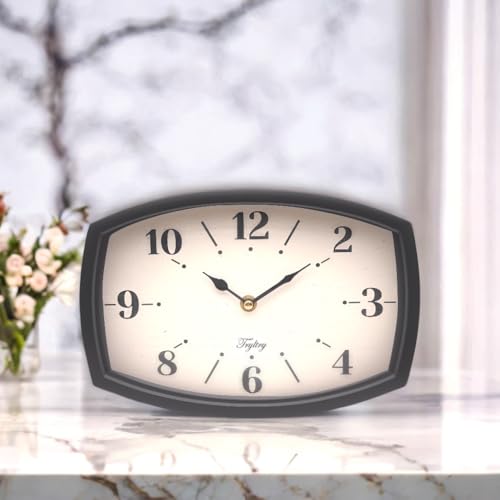 Small Wall Clock Silent Retro Rectangular Clock Black Rectangle | Metal wall clocks battery operated Old Design Style for Kitchen, Living Room or Office - color: Black