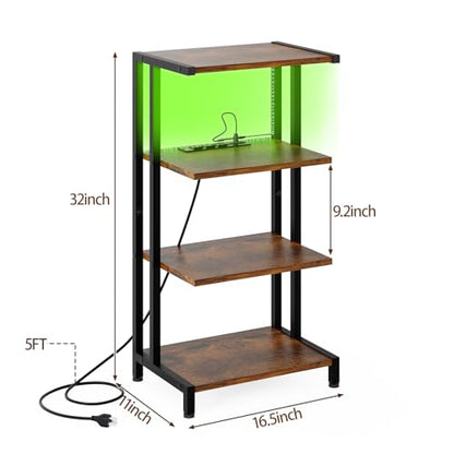 X-cosrack 16.5" Small 4-Tier AV Media Stand with Power Strips,Narrow Version Wooden Corner TV Stand Shelf with LED Lights,Stereo Cabinet Audio Rack Stand Tower for Small Media Players and Boxes - style: Outlet and Light
