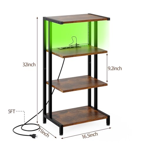 X-cosrack 16.5" Small 4-Tier AV Media Stand with Power Strips,Narrow Version Wooden Corner TV Stand Shelf with LED Lights,Stereo Cabinet Audio Rack Stand Tower for Small Media Players and Boxes - style: Outlet and Light