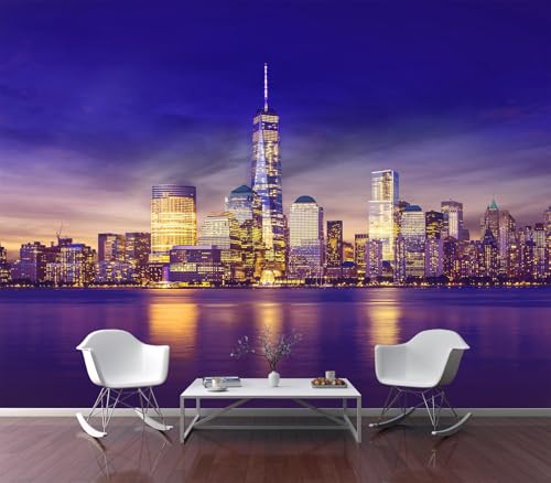 Eierme-New York City Skyline lit up at Night time Reflecting Off of the Hudson River 160" x 114" - color: No.9, size: 160" x 114"