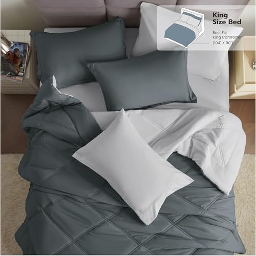 Joiedomi King Size Comforter Set with Sheets Dark Grey, 7 Pieces King Bedding Set with 1 Down Alternative Comforter, 1 Flat Sheet, 1 Fitted Sheet, 2 Pillowcases and 2 Pillow Shams, Bed in a Bag - color: Dark Grey, size: King