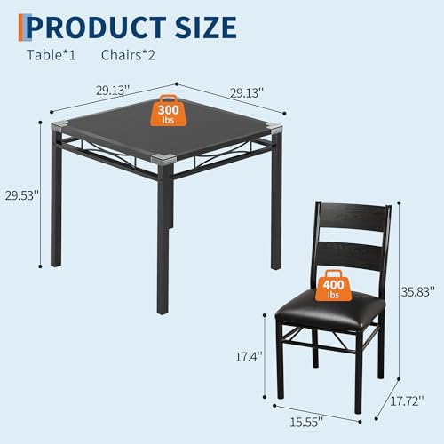 IDEALHOUSE Dining Table Set for 2 with Upholstered Chairs, Wood Dining Room Table Set for 2 with Corner Protector, Kitchen Table Chairs Set of 2, for Dining Room, Apartment, Rustic Black - color: Rustic Black, size: Table and 2 Chairs