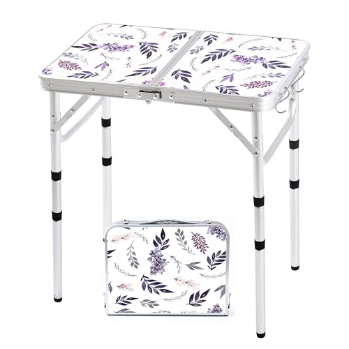 Yriuat Folding Camping Table 2ft Portable Picnic Table, Misty Lilac | Adjustable Height, Carry Handle, Aluminum Foldable Lightweight Small Card Table for Outdoor, Indoor, Hiking, Camp, BBQ, Beach - color: Misty Lilac, size: 24"l X 16"w X 24"h