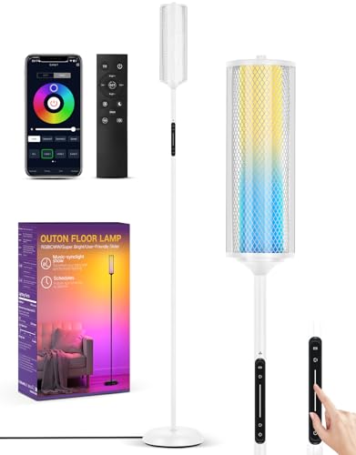 OUTON Corner Floor Lamp with Remote, Touch & App Control, RGB Color Changing Standing Lamp with 32 Modes, 360 Lighting, 3 Color Temperatures, Dimmable 66 in Tall Lamp for Living Room,White Glass - color: White & Glass Shade