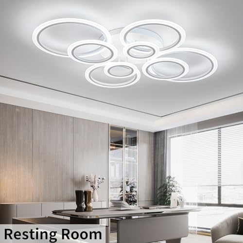 Shine LUEST Modern LED Ceiling Light, Dimmable LED Chandelier Flush Mount Ceiling Lights, Remote Control Acrylic Ring Ceiling Lamp Fixture for Living Room Dining Room Bedroom (White, 8 Rings) - color: White, 8 Rings