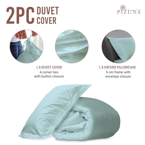 Pizuna 100% Cotton Twin Duvet Cover Set 400 Thread Count Baby Blue | Long Staple Combed Cotton Sateen Weave 2 Piece Luxurious Cool Twin Comforter Cover with Hidden Button Closure - color: 11 Baby Blue, size: Twin