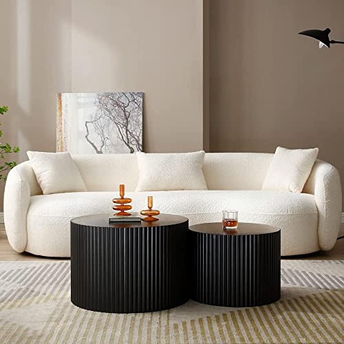 JUSTONE 2-Piece Nesting Coffee Tables Set - Modern Drum End Tables for Small Spaces, Black Round Accent Furniture for Living Room & Apartments (15.75" H) - color: 23.62'' Set of 2 Round - Black
