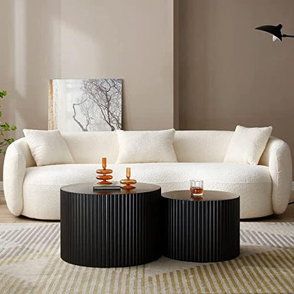 JUSTONE 2-Piece Nesting Coffee Tables Set - Modern Drum End Tables for Small Spaces, Black Round Accent Furniture for Living Room & Apartments (15.75" H) - color: 23.62'' Set of 2 Round - Black