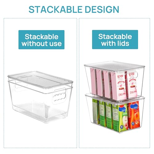 Vtopmart 6 Pack Clear Stackable Storage Bins with Lids, Medium | BPA-free Plastic, Organize Vertically, For Pantry Kitchen Fridge Cabinet Closet Bathroom, Built to Last, Easy to Move - size: M(10"L x 6"W x 5"H)