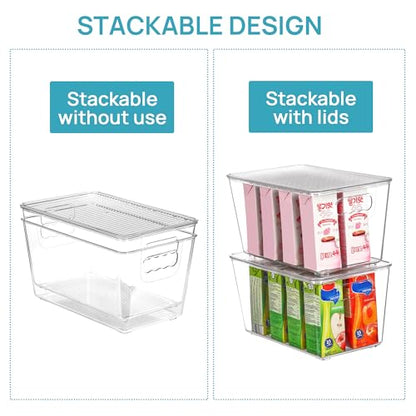 Vtopmart 6 Pack Clear Stackable Storage Bins with Lids, Medium | BPA-free Plastic, Organize Vertically, For Pantry Kitchen Fridge Cabinet Closet Bathroom, Built to Last, Easy to Move - size: M(10"L x 6"W x 5"H)