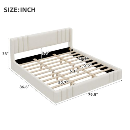 VilroCaz King Size Linen Upholstered Platform Bed Frame with Thick Fabric Headboard, No Box Spring Needed (Beige-6.17, King) - color: Beige-6.17, size: King