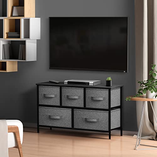 Sorbus Dresser with 5 Drawers - Storage Chest Organizer Unit with Steel Frame, Wood Top, Easy Pull Fabric Bins - Long Wide TV Stand for Bedroom Furniture, Hallway, Closet & Office Organization - color: Black, size: 11.9"D x 39.5"W x 24.6"H (5 Drawers)