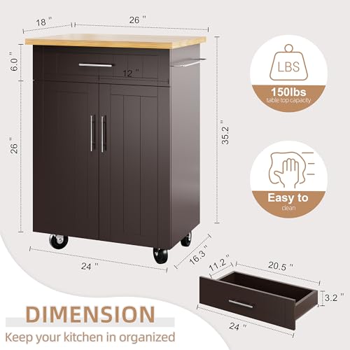 Shintenchi Kitchen Island Cart with Storage,Rolling Kitchen Island Side Table on Wheels with Large Worktop,Storage Cabinet,Towel Rack and Drawers for Kitchen,Dinning Room, Brown - color: Gray-26 Inch