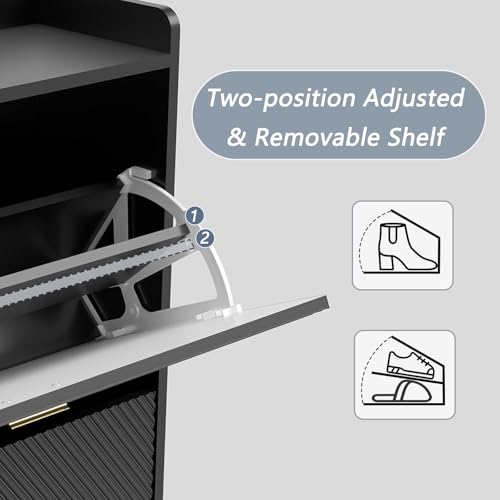 Black Shoe Cabinet for Entryway: 32" Shoe Cabinet with 2 Flip Drawers | Ultra Thin Shoe Cabinet Storage for Entryway, Fluted Shoes Rack Hidden, Modern Slim Shoe Organizer Cabinet for Hallway - size: 2 drawers