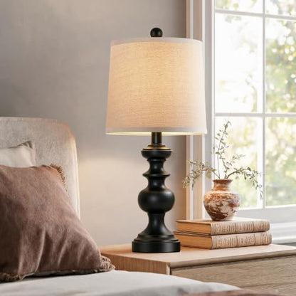 Farmhouse Table Lamp Set of 2, Rustic Table Lamps for Living Room Bedroom, 22" Mid Century Modern Desk Lamp Bedside Nightstand Lamps with Linen Tapered Drum Shades, Matte Black - color: Matte Black