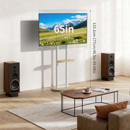 unho Rolling TV Mount Stand for Living Room Bedroom 40-75 inch TVs | movable tv stand Thickened metal rod Strong load-bearing capacity wood TV stand - size: WT 2-pole 40-75 inches
