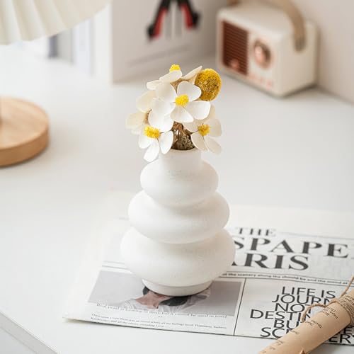 White Ceramic Vase Set of 3,Neutral Boho Nordic Minimalism Style Flower Vases for Living Room Wedding Table Party Office Bedroom - color: White