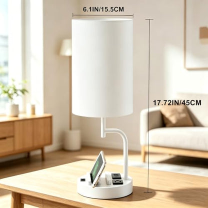 Dreamholder 2 Pack Table Lamp, Bedside Lamp with 3 USB Charging Ports & AC Outlet, USB Desk Lamp with 2 Phone Holders, Linen Fabric Shade Nightstand Lamps for Bedroom Living Room Office, White - color: White