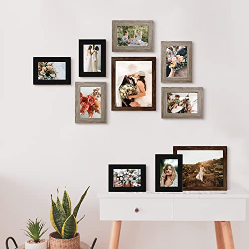 LUCKYLIFE Gallery Wall Frame Set, Picture Frames Collage 10-Pack for Wall or Tabletop with 8x10 5x7 4x6 Frames in 3 Different Finishes - color: Brown&Gray&Black