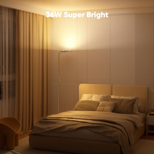 36W LED Floor Lamp, Super Bright Standing Lamp, Modern Stepless Dimmable Torchiere Tall Lamp with Remote Control, 350°Rotating Head Reading Floor Lamp for Living Room, Bedroom, Office - color: Gold