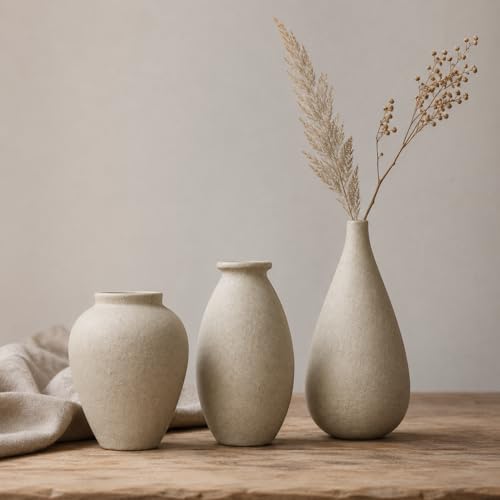 Mini Paintable Unglazed Ceramic Bud Vase Set of 3, Small Rustic Wabi Sabi Bisque Ceramic Vases, Farmhouse Boho Decorative Vases for Home Table Decor, DIY Crafts, Dried Flowers Centerpieces