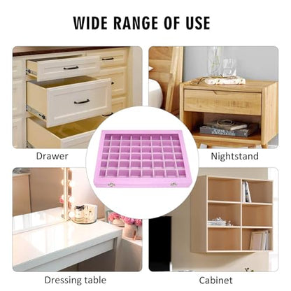 Siveit Velvet Jewelry Tray 48 Grid Jewelry Display Tray Organizer Box with Transparent Lid Rings Earrings Necklaces Pendants Display Box Suitable for Women and Girls (Pink) - color: Pink