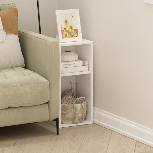 Furinno Fulda Book Shelf, 2-Tier Narrow Storage Cabinet, Bookcase with 10-in Width Storage Shelf, 9.3 x 9.8 x 21.2, for Living Room, Bedroom, Home Office, White - color: White, size: 2-Tier, 9.8" Width