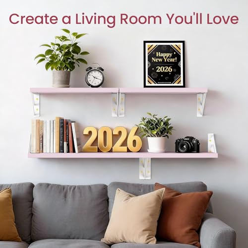 BAYKA Wall Shelves for Bedroom Decor, Pink Floating Wall Shelf for Living Room Kitchen Storage,Mounted Rustic Wood Shelves for Kids Books, Corner Shelf for Bathroom(16in，Set of 4) - color: H. Pastel Pink Board & White Brackets, size: 16-inch