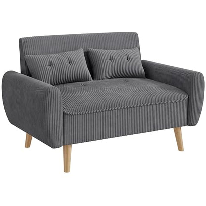47'' Small Loveseat Sofa, 2 Seat Compact Couch with Tapered Legs, Dark Grey Upholstered Furniture, Solid Wood Frame, Comfy Foam Cushion, Easy Assembly for Small Spaces - color: Dark Grey