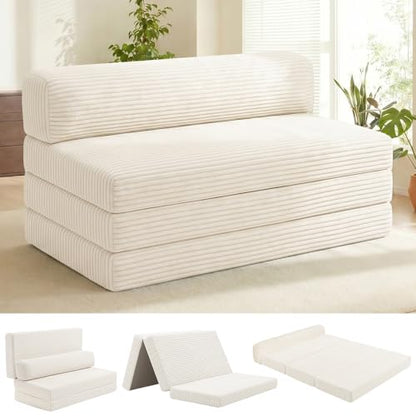 Convertible Sofa Bed, Boneless Couch Loveseat with Removable Cushions & Washable Cover, Futon Sofa Bed with Handle, Pull Out Couch for Small Spaces, Full Size, Beige - color: Beige, size: Full Size-80''L*54''W