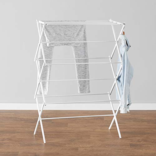 Amazon Basics Foldable Portable Clothes Drying Rack for Indoor Air Drying, Collapsible Design, 14.5" D x 29.5" W x 41.8" H, White - color: White